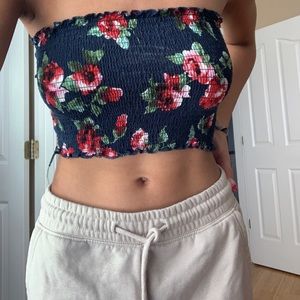 Floral Ribbed Tube Top